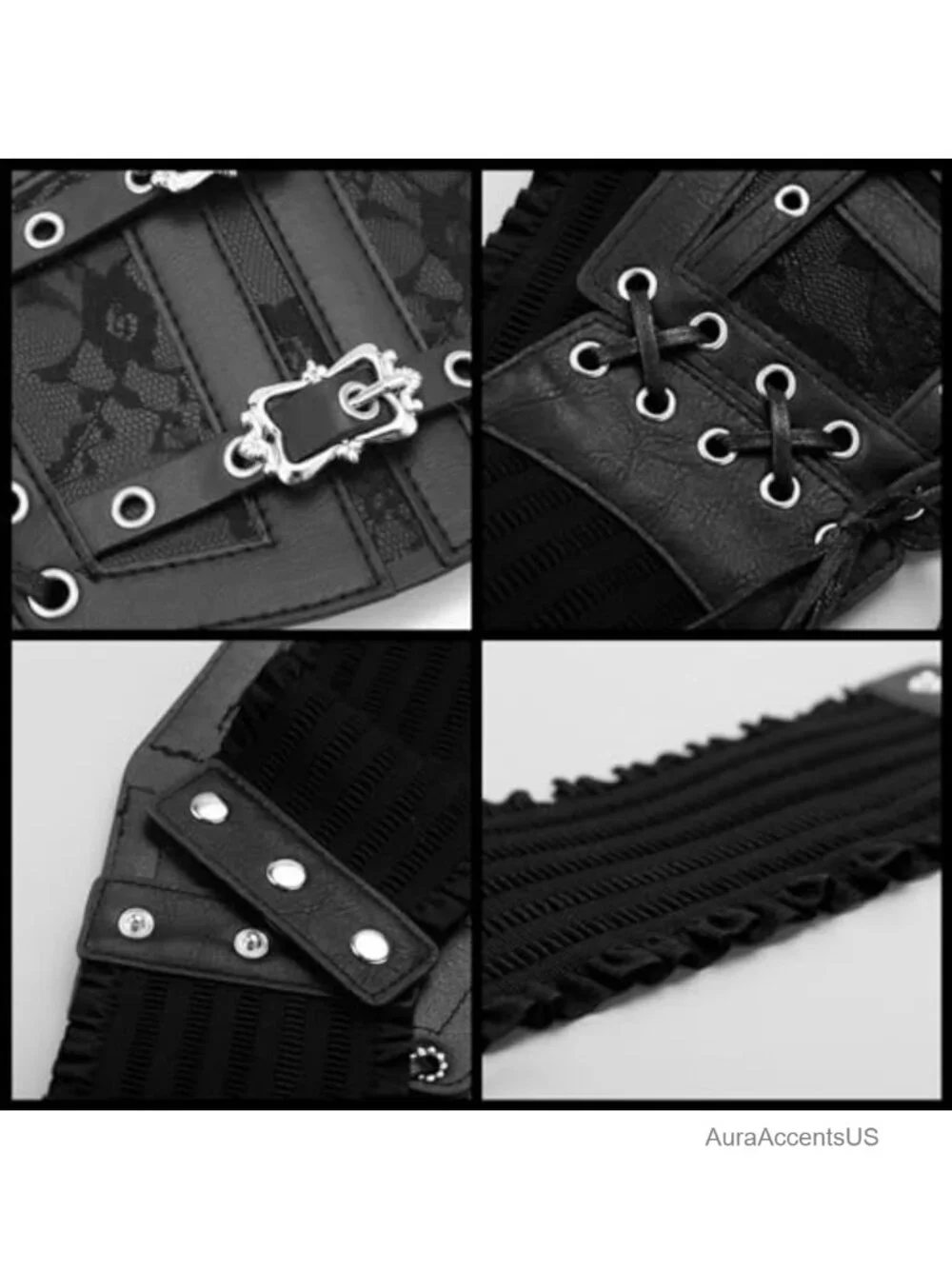 Vintage Faux Leather Corset Belt Sides Lace-up Underbust Wide Elastic Waist
